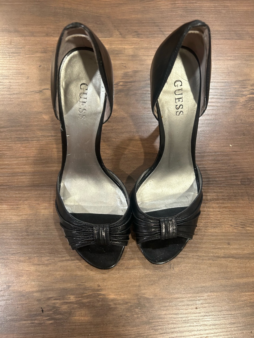GUESS Black D'Orsay Open-Toe Heels with Knot Detail